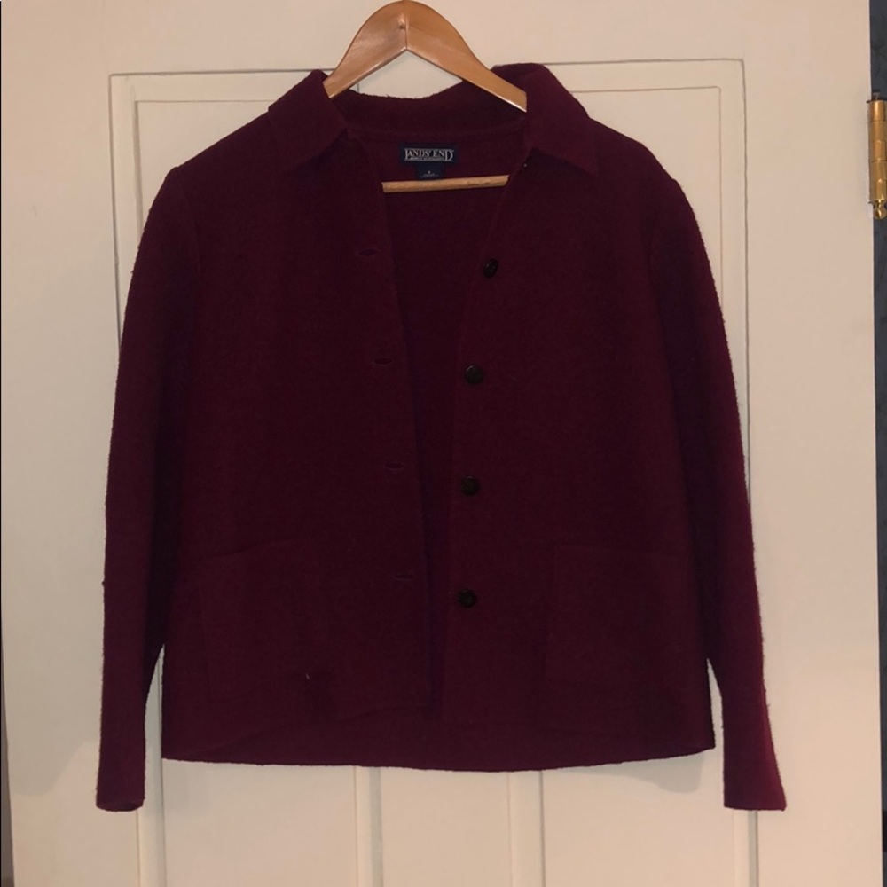 Lands End maroon Button Down Sweater